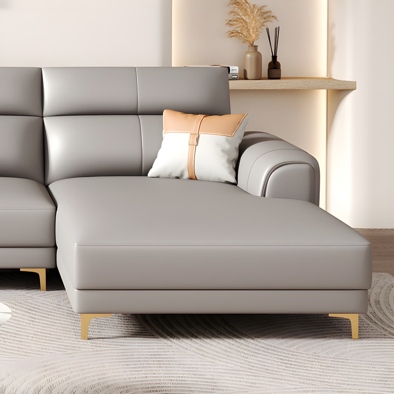 Modern Gray Faux Leather Sectional Sofa with Pillow Top Arms and Wood Frame thumbnail 6