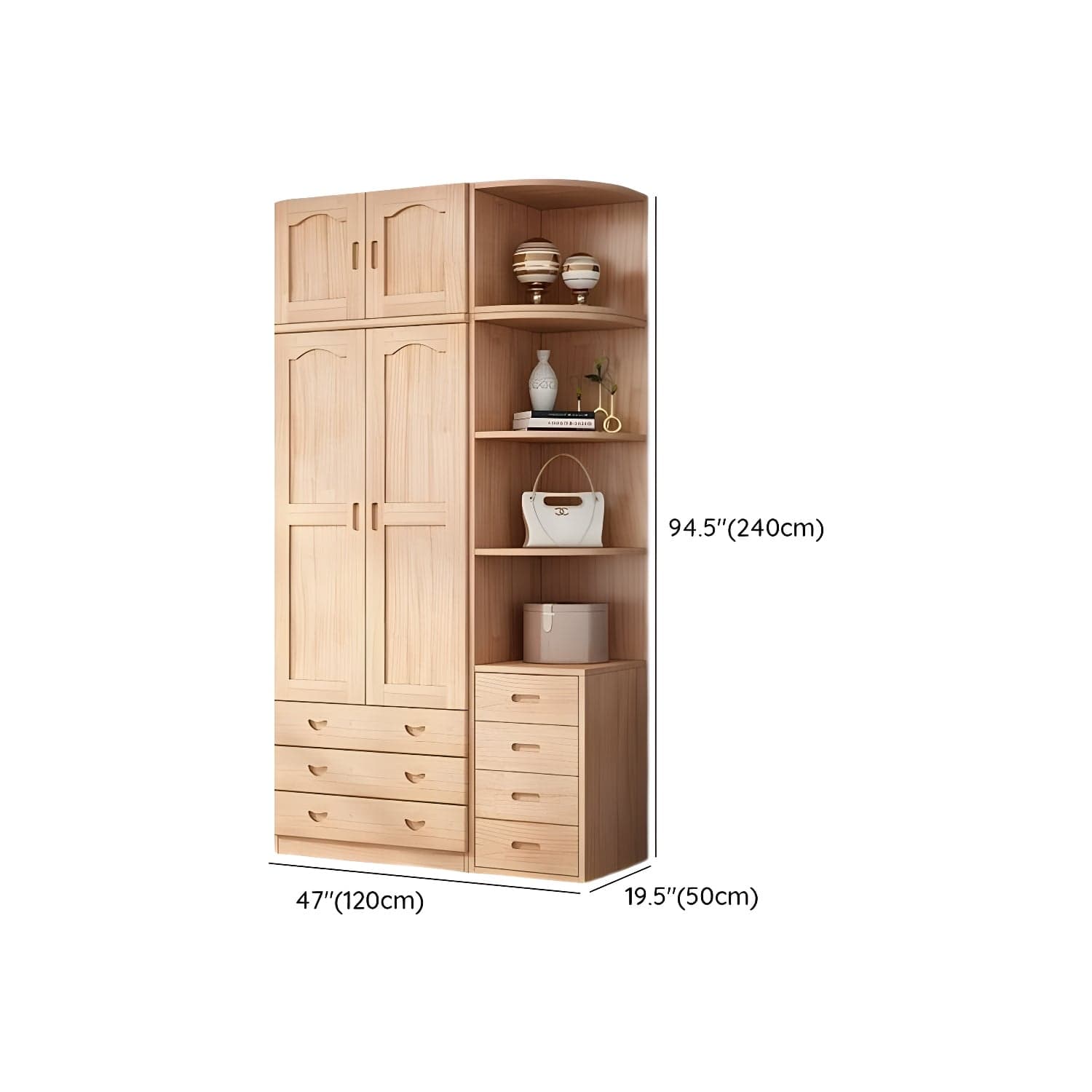 Scandinavian Natural Wood Wardrobe Armoire - 50cm Width - Drawers Included - image 30