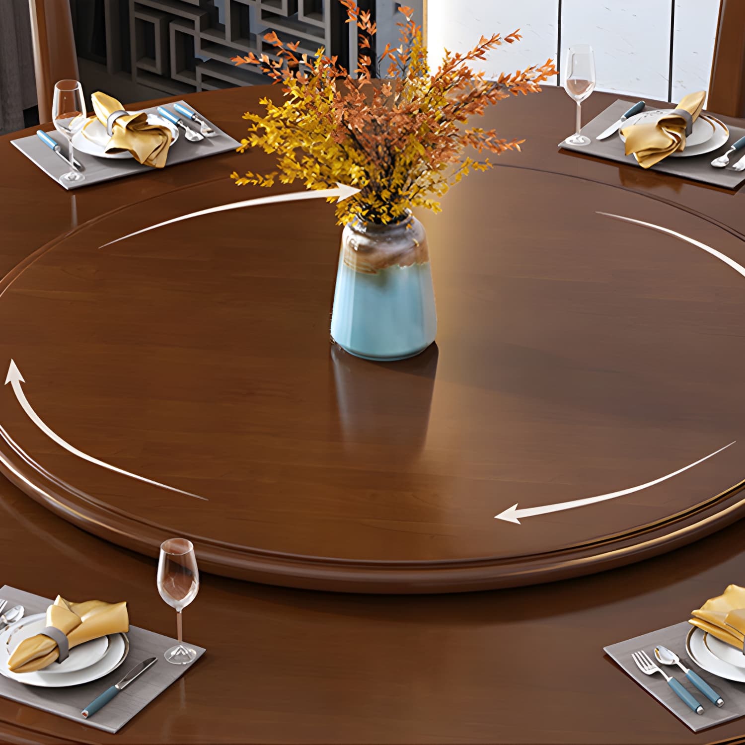 Round Solid Wood Dining Table Modern Turntable Furniture with Pedestal Base thumbnail 12