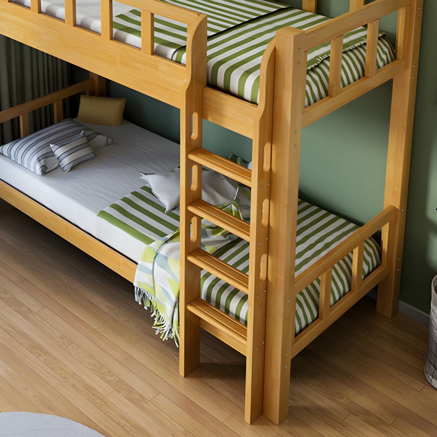Mid-Century Modern Headboard Bunk Bed Solid Wood Bed with Footboard thumbnail 8