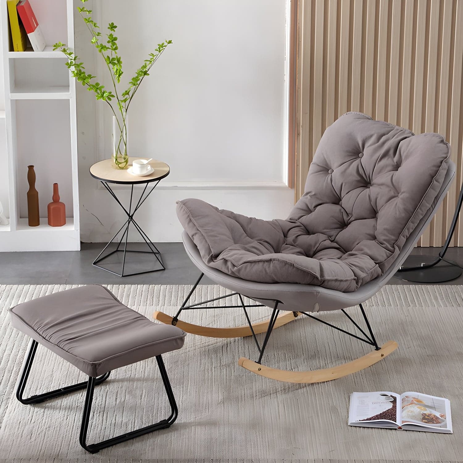 Contemporary Rocking Chair Upholstered Tufted Cushions with Light Legs Glider thumbnail 5