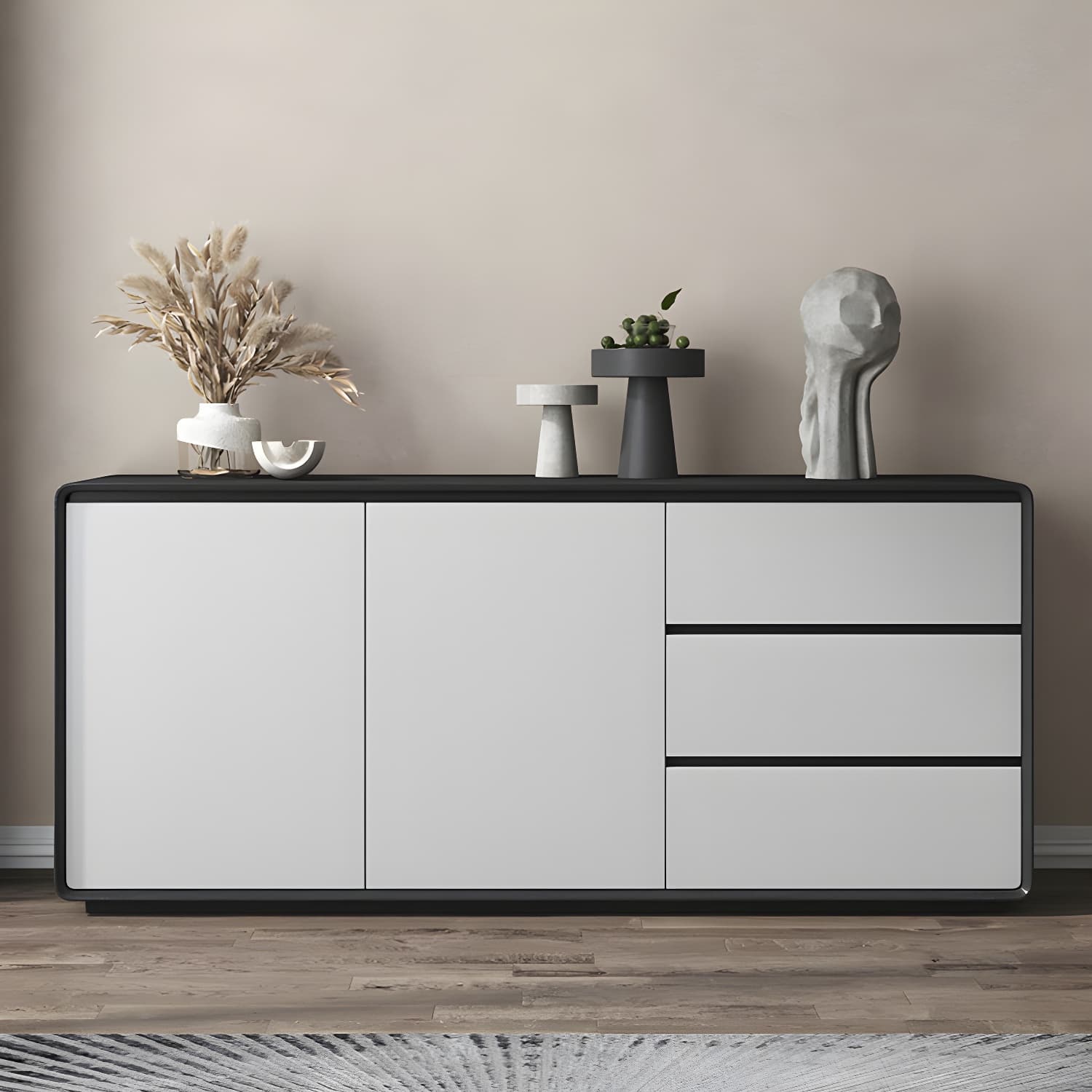 Wood Buffet Table Contemporary Style Side Board with Cabinets and Drawers thumbnail 13