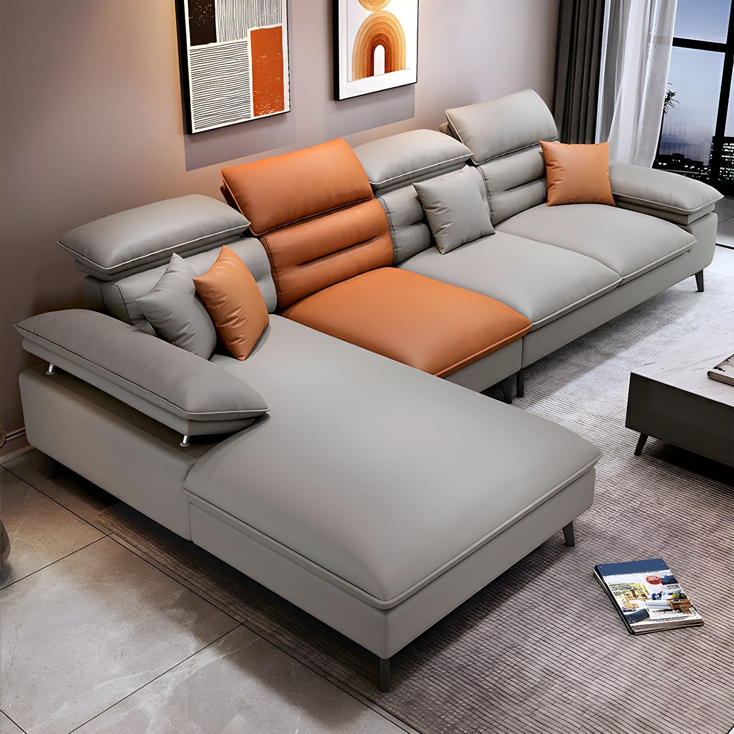 Modern L-Shape Sofa Chaise in Tech Cloth with Stationary Design and 3 Piece Set thumbnail 9