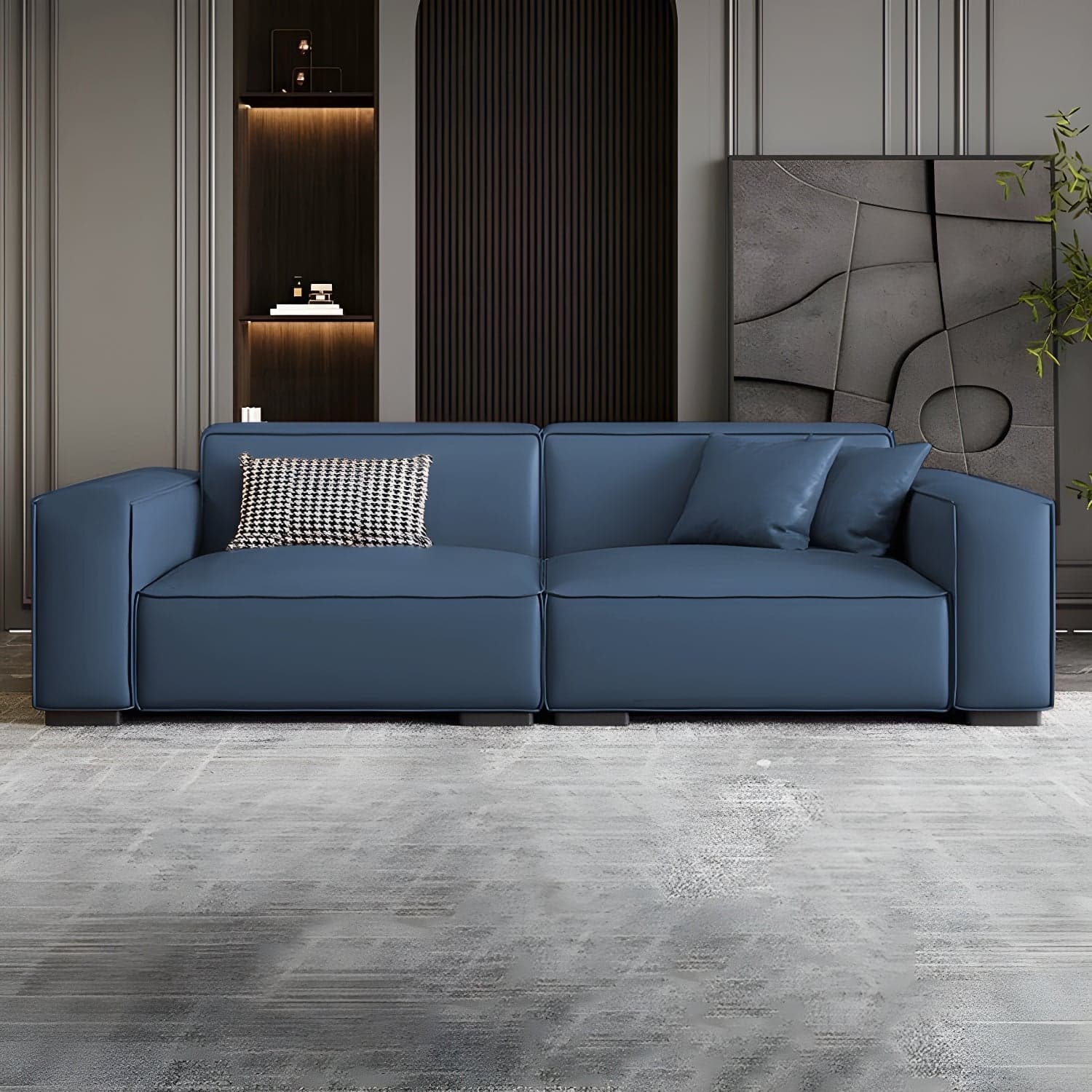 Extra Long Modern Wood Sofa with Stain Resistant Fabric and Seat for 5 People thumbnail 3