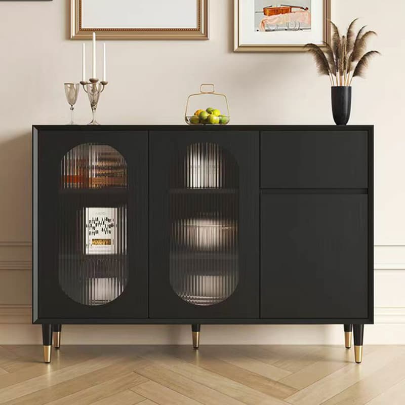 Wood Glam Sideboard Credenza with Glass Doors and Drawers, 40cm Overall Width, 85cm Overall Height thumbnail 7