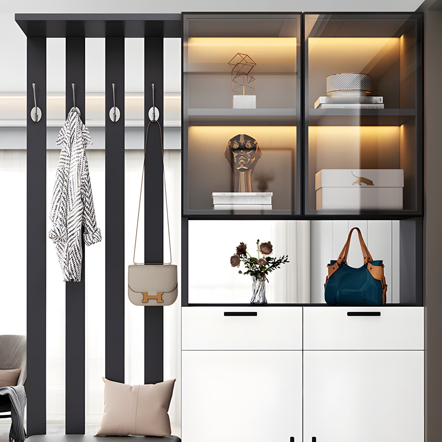 Contemporary Style Wooden 3-door Accent Cabinet with Drawer and Shelf thumbnail 8
