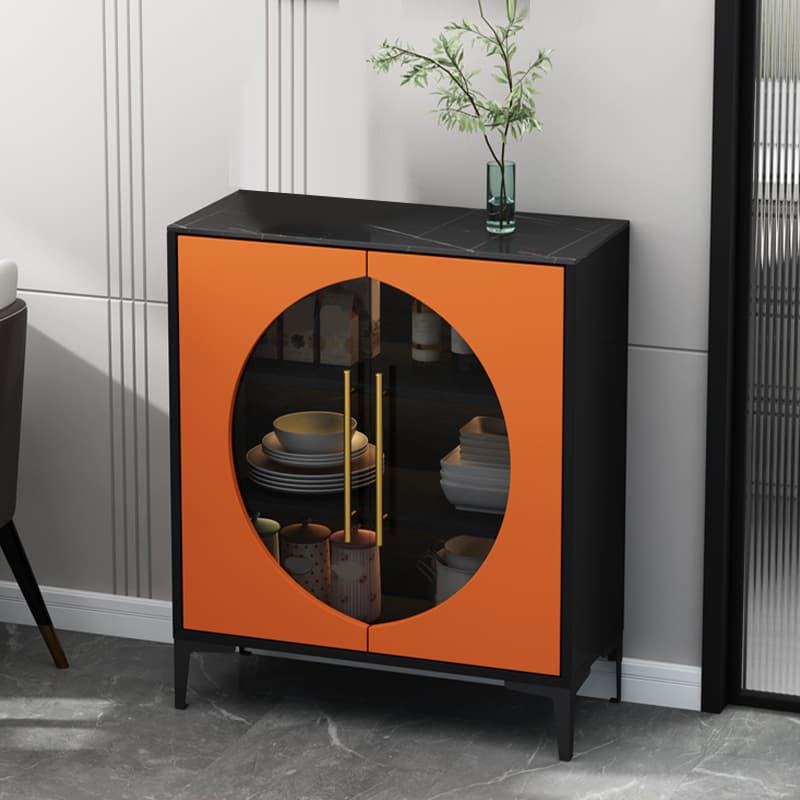 Stunning Wood Sideboard Credenza with Stone Countertop and Glass Doors thumbnail 5