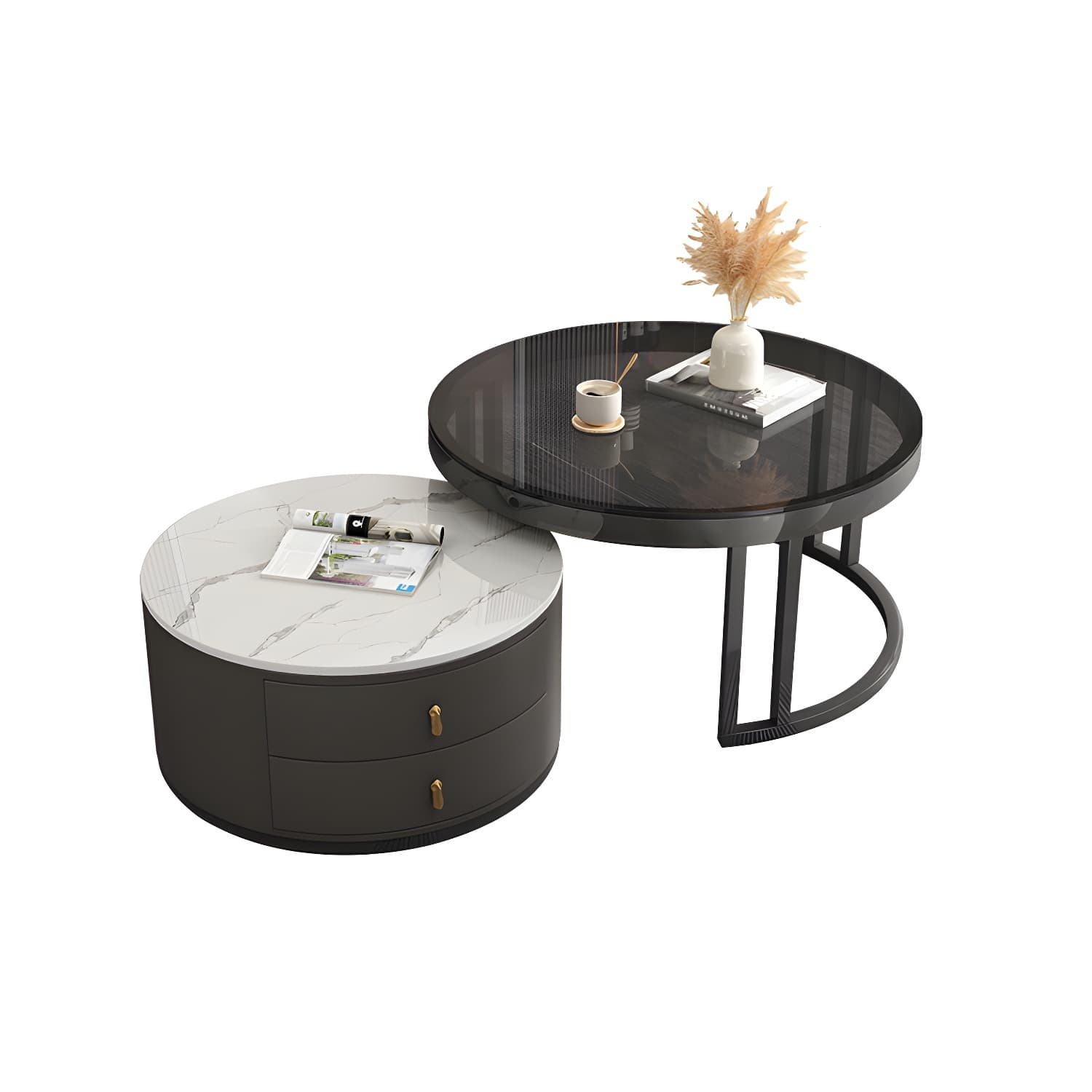 Round Nesting Coffee Table Set Frame Modern Storage Coffee Table thumbnail 17