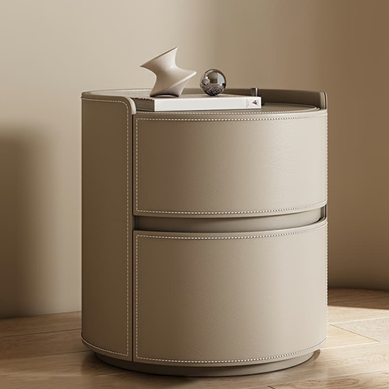 Modern Faux Leather Round Nightstand with 2 Drawers in Under 21 in. Narrow Size thumbnail 13