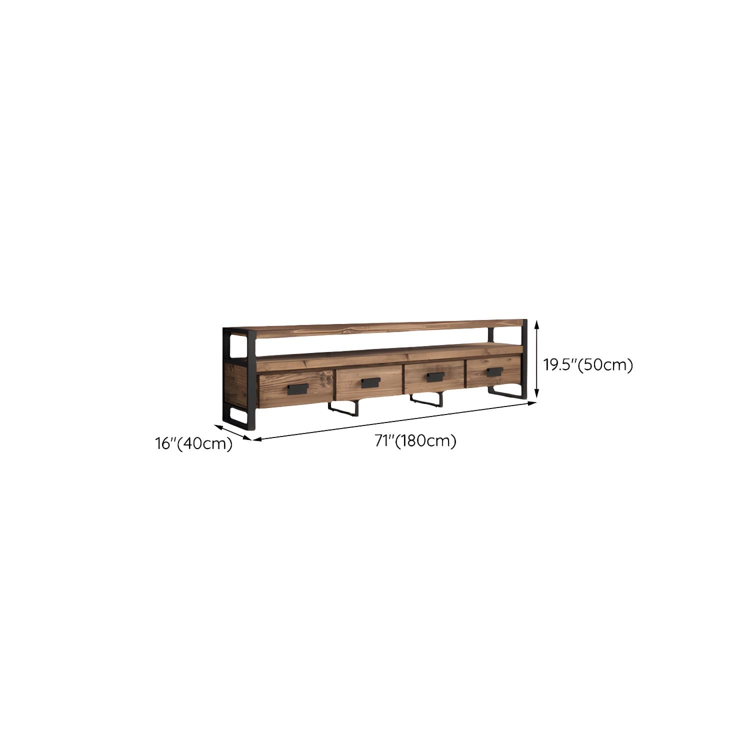 Industrial Wood TV Stand Console Open Storage TV Media Stand with Drawers for Living Room thumbnail 12