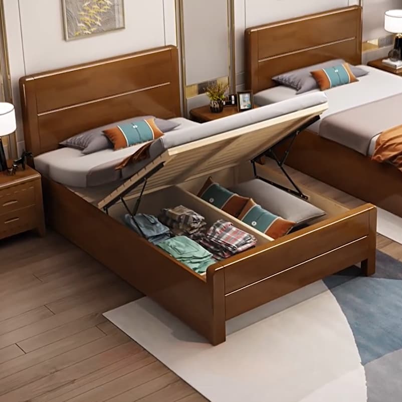 Traditional Brown Wood Panel Bed with Headboard Included and Footboard thumbnail 3