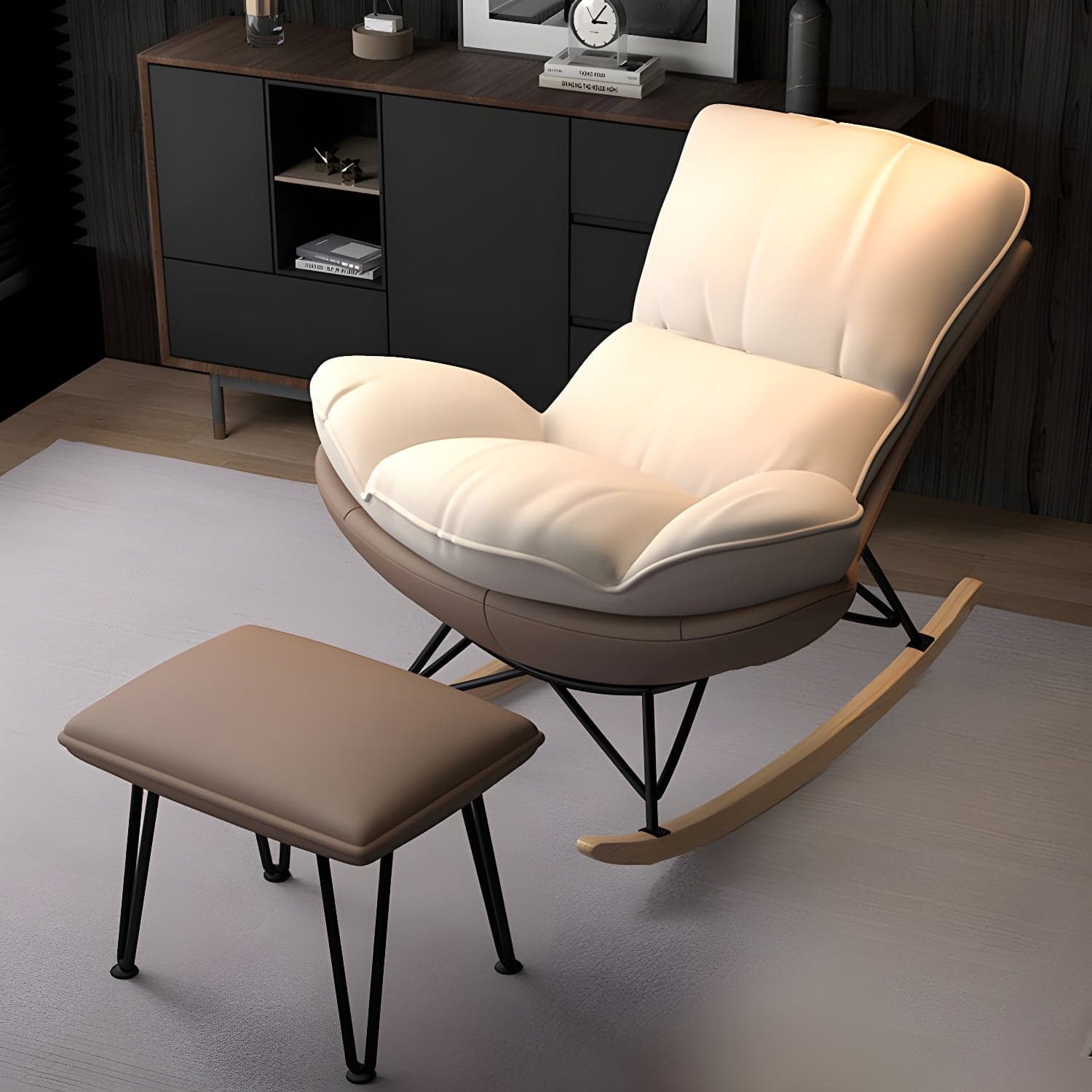 Modern Tufted Cushions Glider Spindle Children Glider with Ottoman thumbnail 3