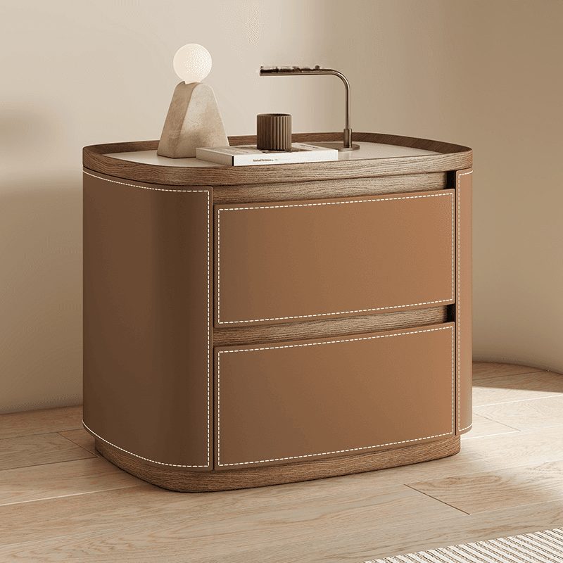 Modern Simple Style Nightstand With Drawer Storage Featuring 2 Drawers and Stone Countertop thumbnail 5