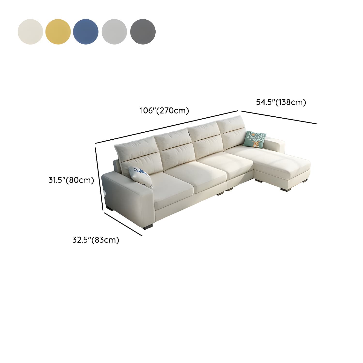 Scandinavian Wood Frame L-Shaped Modular Sofa Chaise in 2 Piece Set with Black Legs thumbnail 15