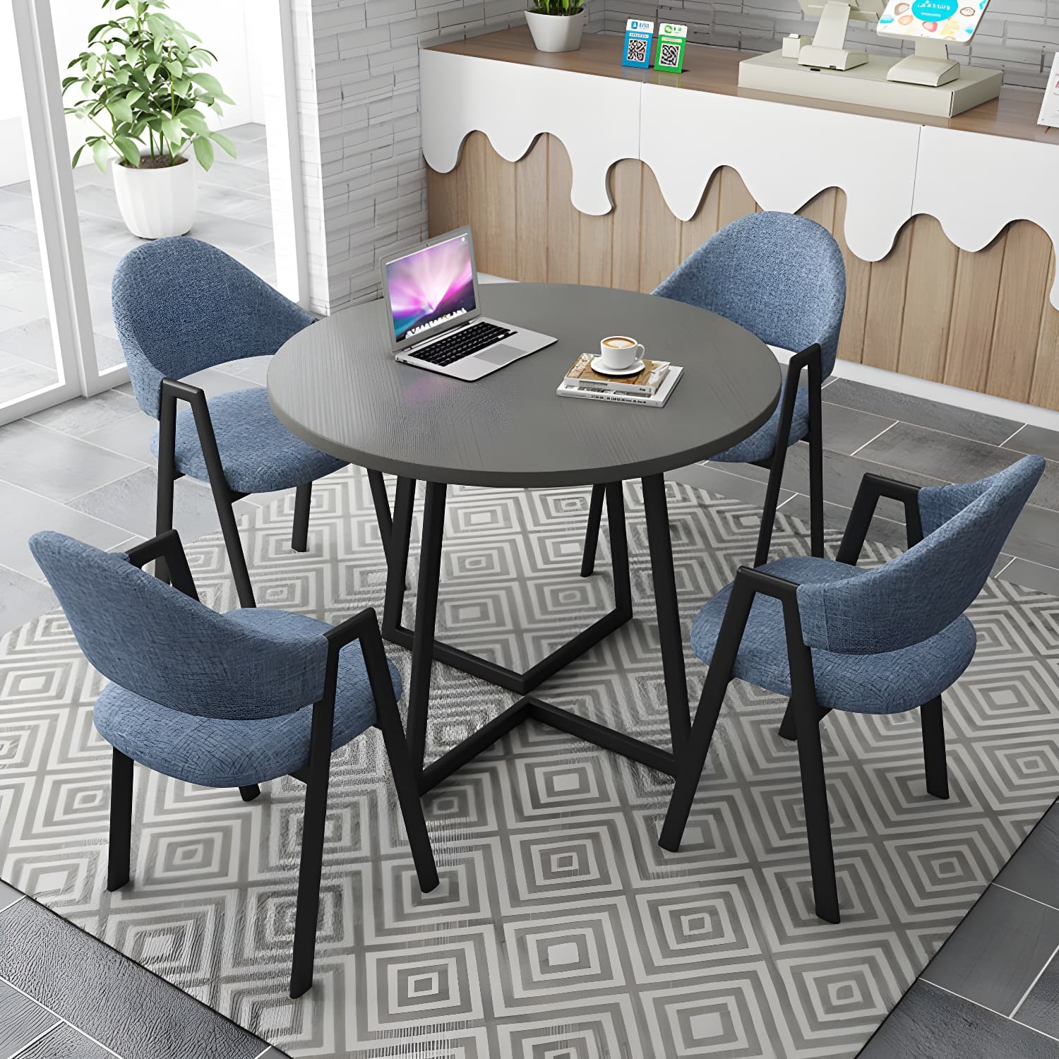 Modern Style Iron Arm Chair Open Back Dining Side Chair with Upholstered thumbnail 21