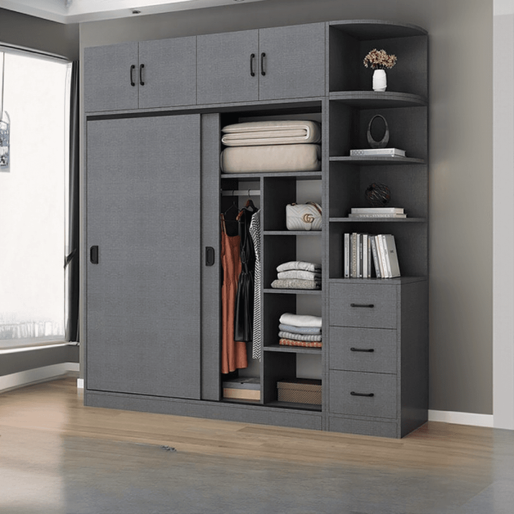Dove Grey Modern Timber Wardrobe with Self-supporting Design, Soft Close Features, and Clothing Rod thumbnail 1