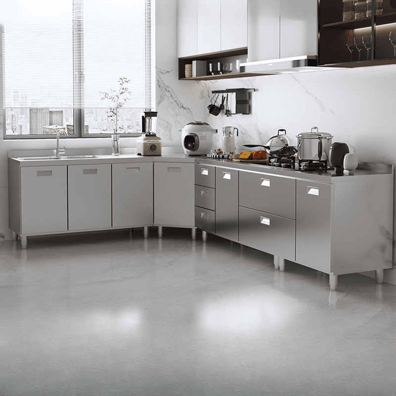 Simple Metallic Alloy Standard/Narrow Buffet Table with 2 Shelves, 4 Doors/3 Doors/2 Doors & Functional Storage Cabinet thumbnail 1