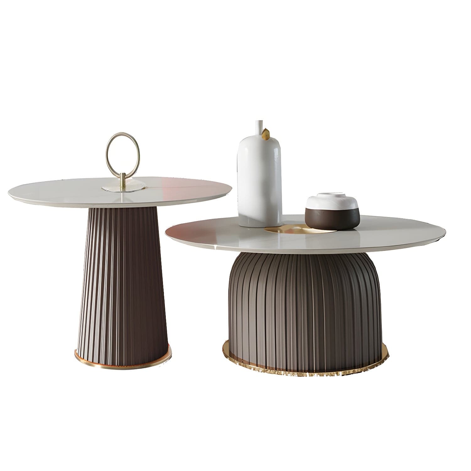 Modern Metal Cocktail Table Round Pedestal Coffee Table - White thumbnail 1