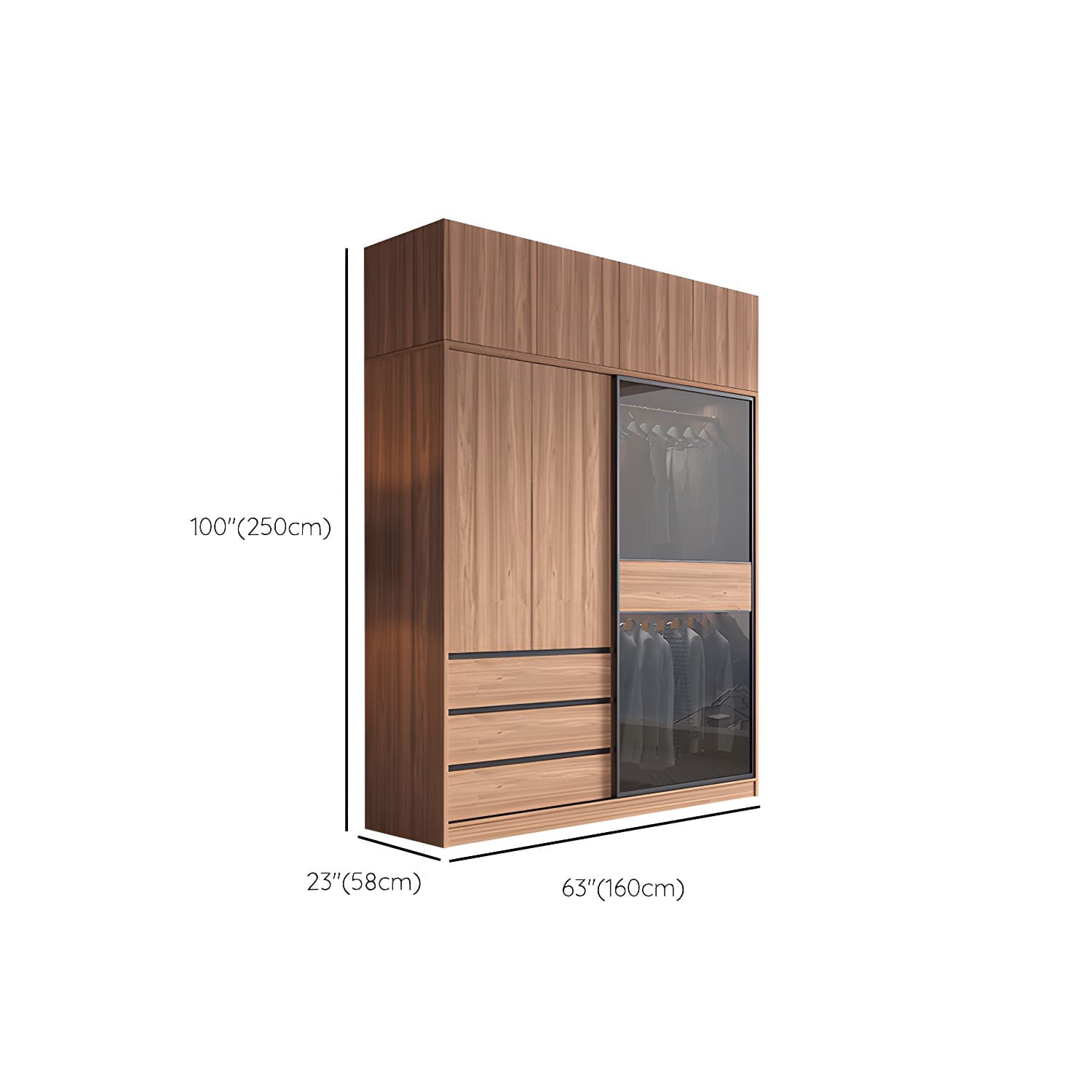 Glass and Wood Wardrobe Cabinet Brown Wardrobe Armoire with Garment Rod thumbnail 18