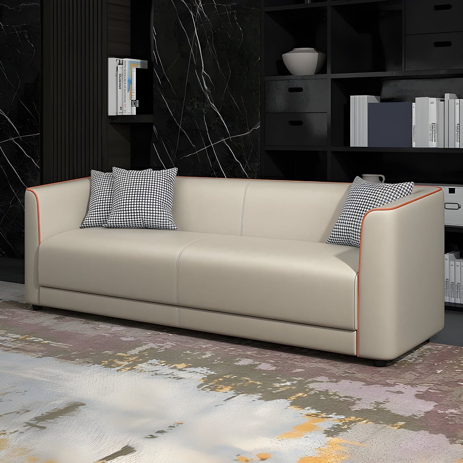 Tuxedo Arm Sofa with Tight Back 25.98" High Contemporary Faux Leather thumbnail 3
