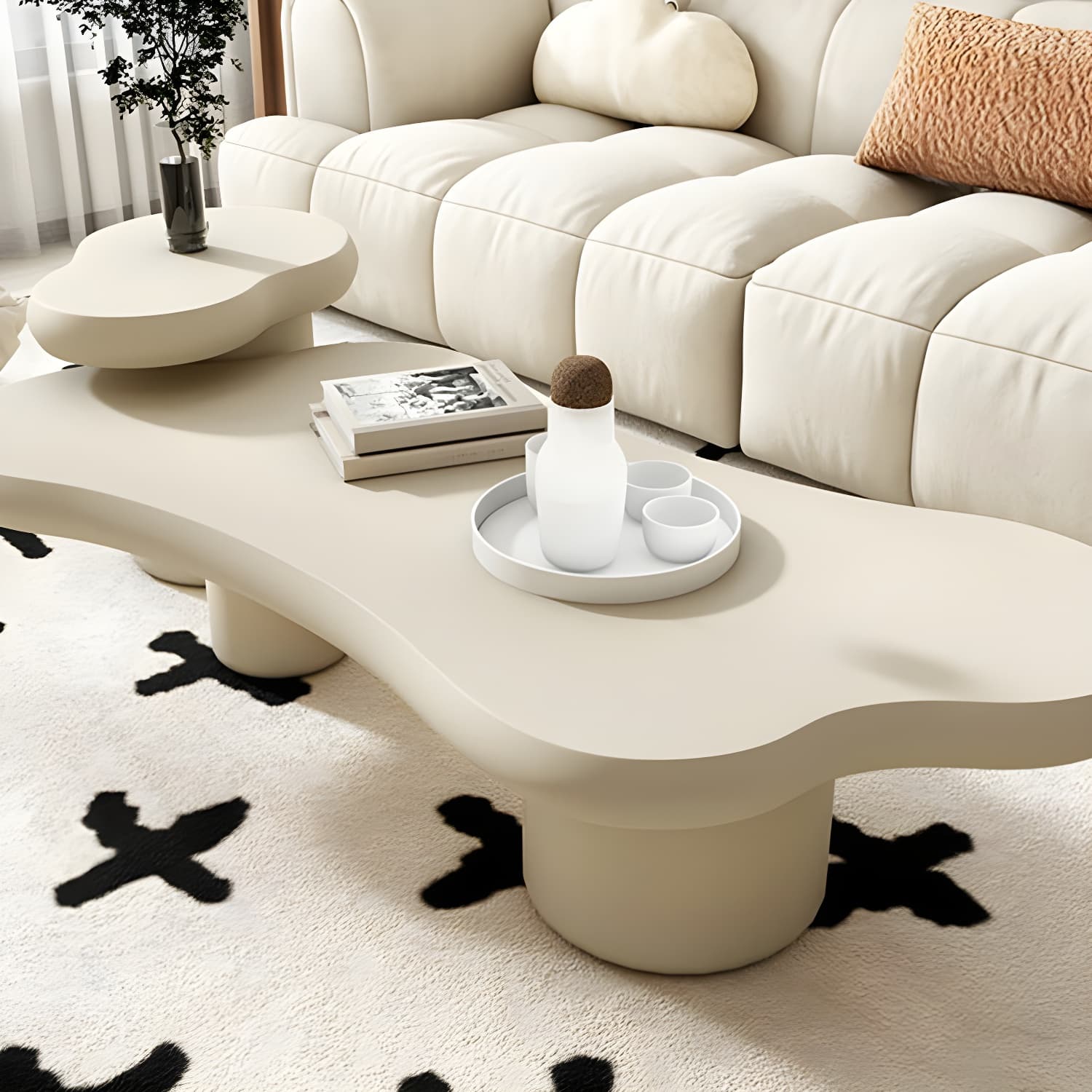 Cloud Shape Coffee Cocktail Table in Solid Wood Modern Style thumbnail 10