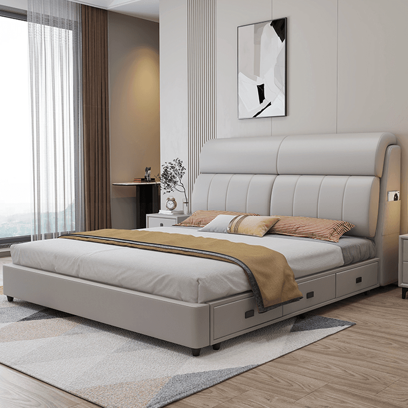 Light Gray Storage Included with 3 Storage Boxes Pine Wood Panel Headboard and Sponge Upholstery thumbnail 1