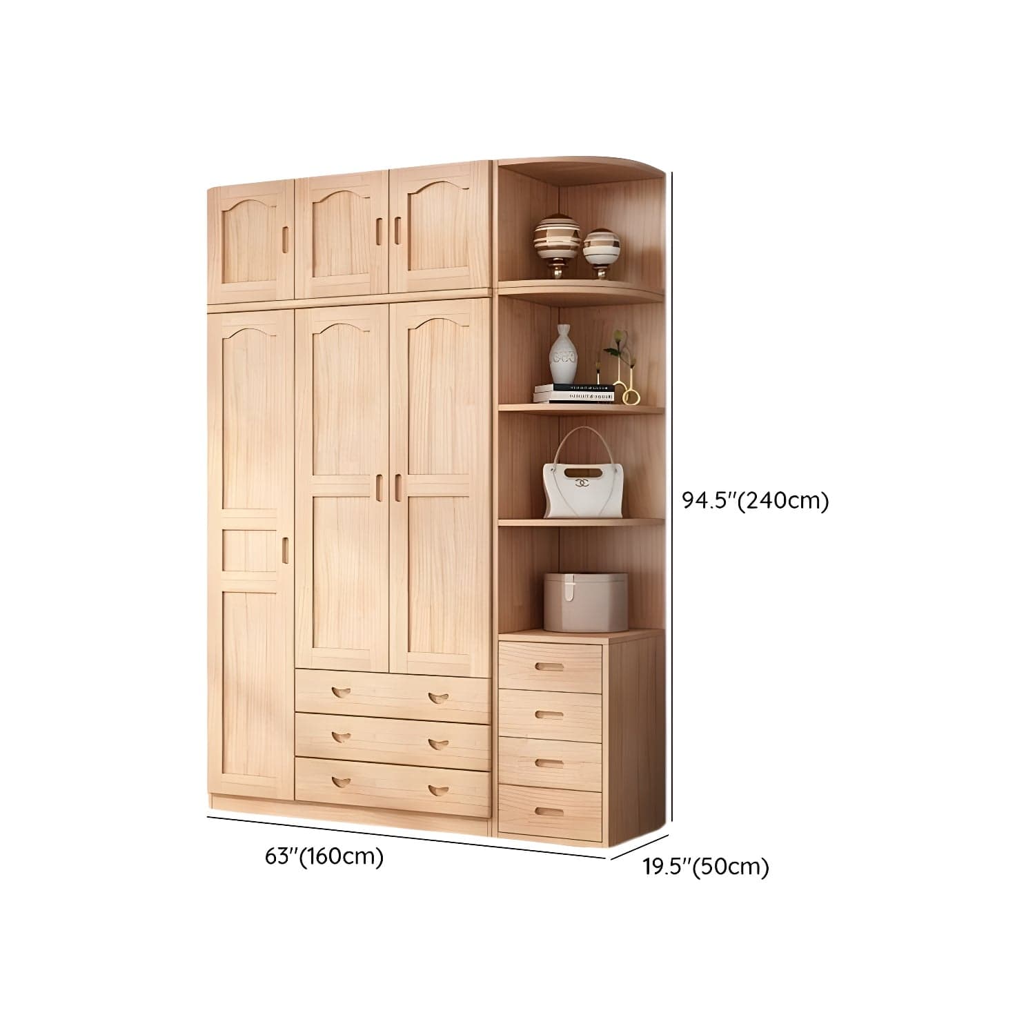 Scandinavian Natural Wood Wardrobe Armoire - 50cm Width - Drawers Included - image 31