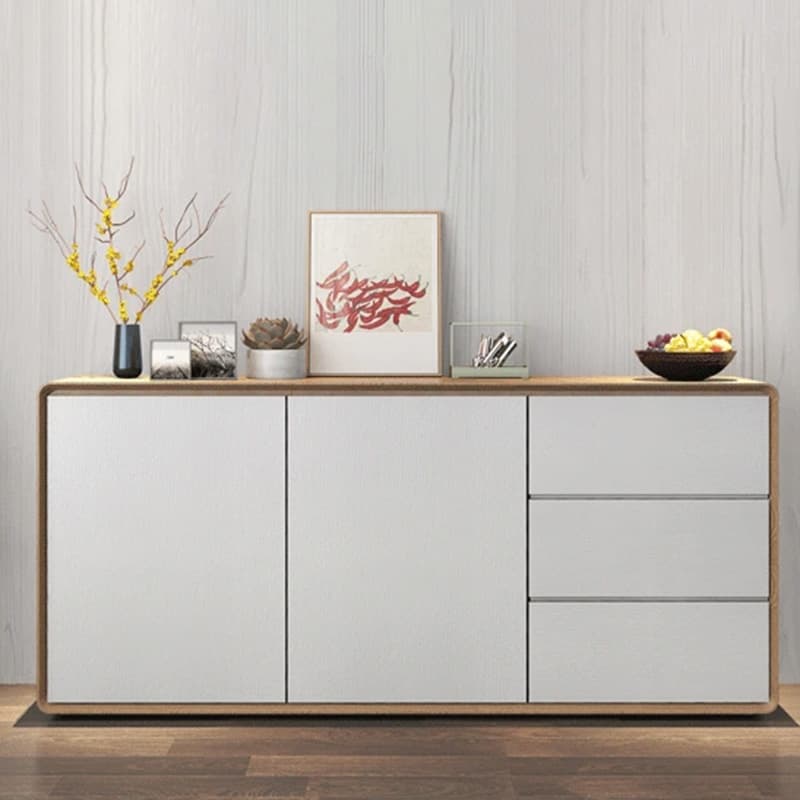 Simplistic 3 Drawers Freestanding Floor Sideboard/Server in Wood with 3 Shelves and Cabinet thumbnail 12