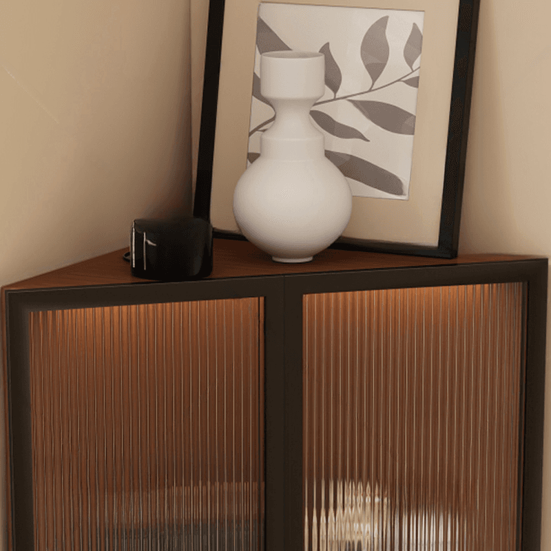 Simple Corner Accent Cabinet with Closet, Laminate, Glazed Door, and Brown Top thumbnail 5