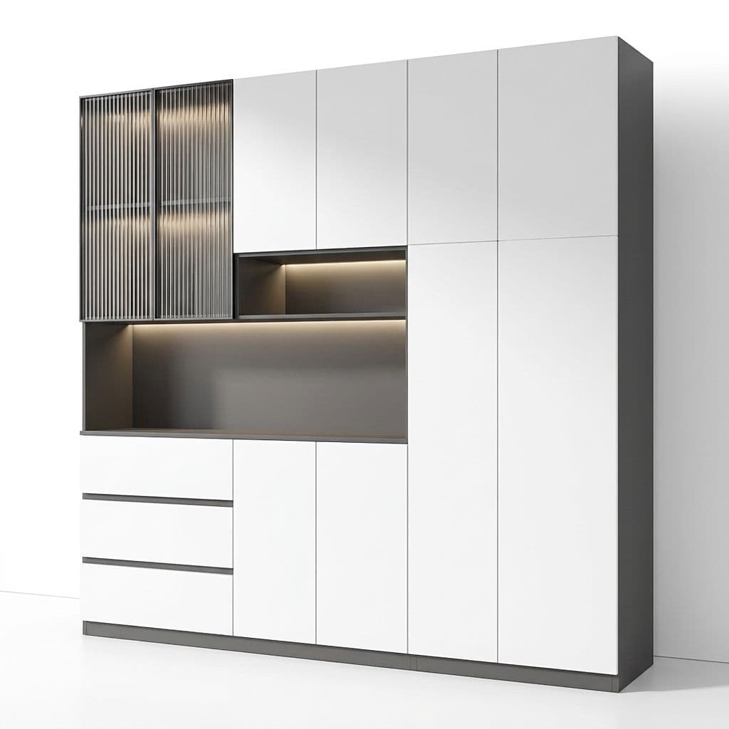 Trendy Sideboard with 3 Drawers, Cupboard, Wide/Standard/Narrow Sizes, 2/1 Shelves, Cabinets, and Glass-panel Door thumbnail 11