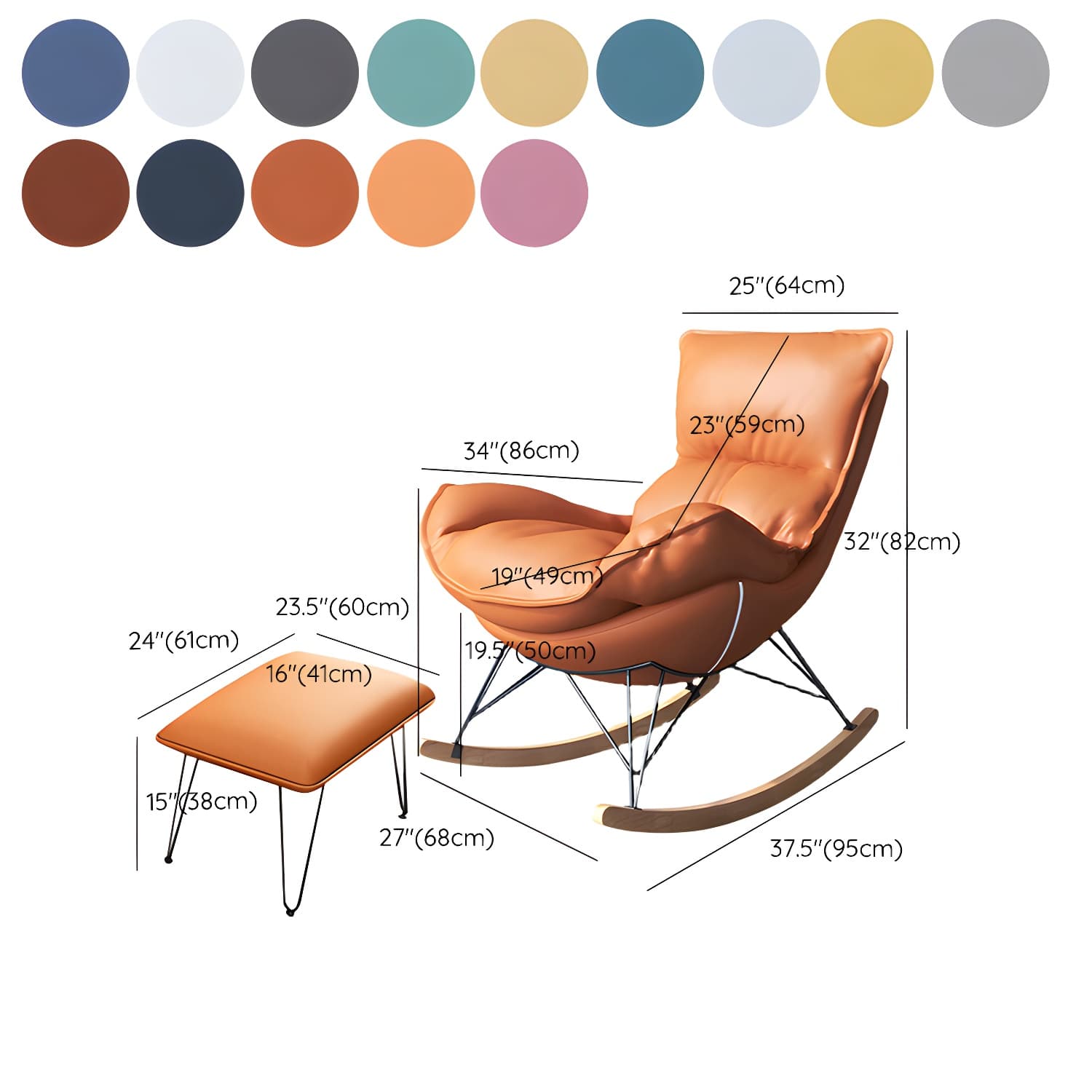 Contemporary Rocker Chair Antique Finish Rocking Chair with Ottoman thumbnail 26