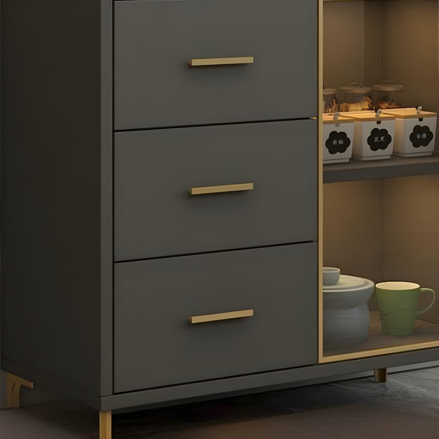 Glam Wood Sideboard with Glass Doors, Lighting Included, and Adjustable Shelves thumbnail 10
