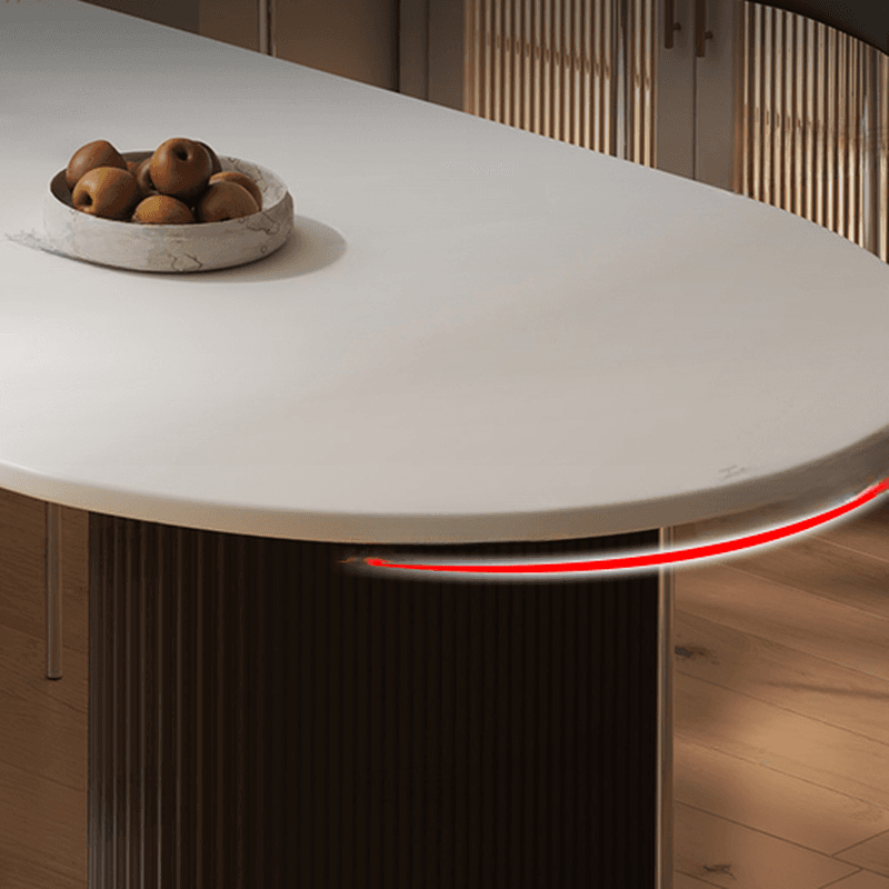 Minimalist Dining Table Set with White Slate Top and Two-sided Pedestal Base, Featuring a Fixed Table thumbnail 11