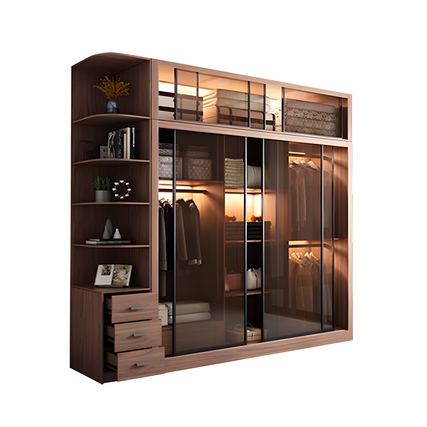 Brown Engineered Wood Wardrobe Armoire Modern Wardrobe Closet thumbnail 5