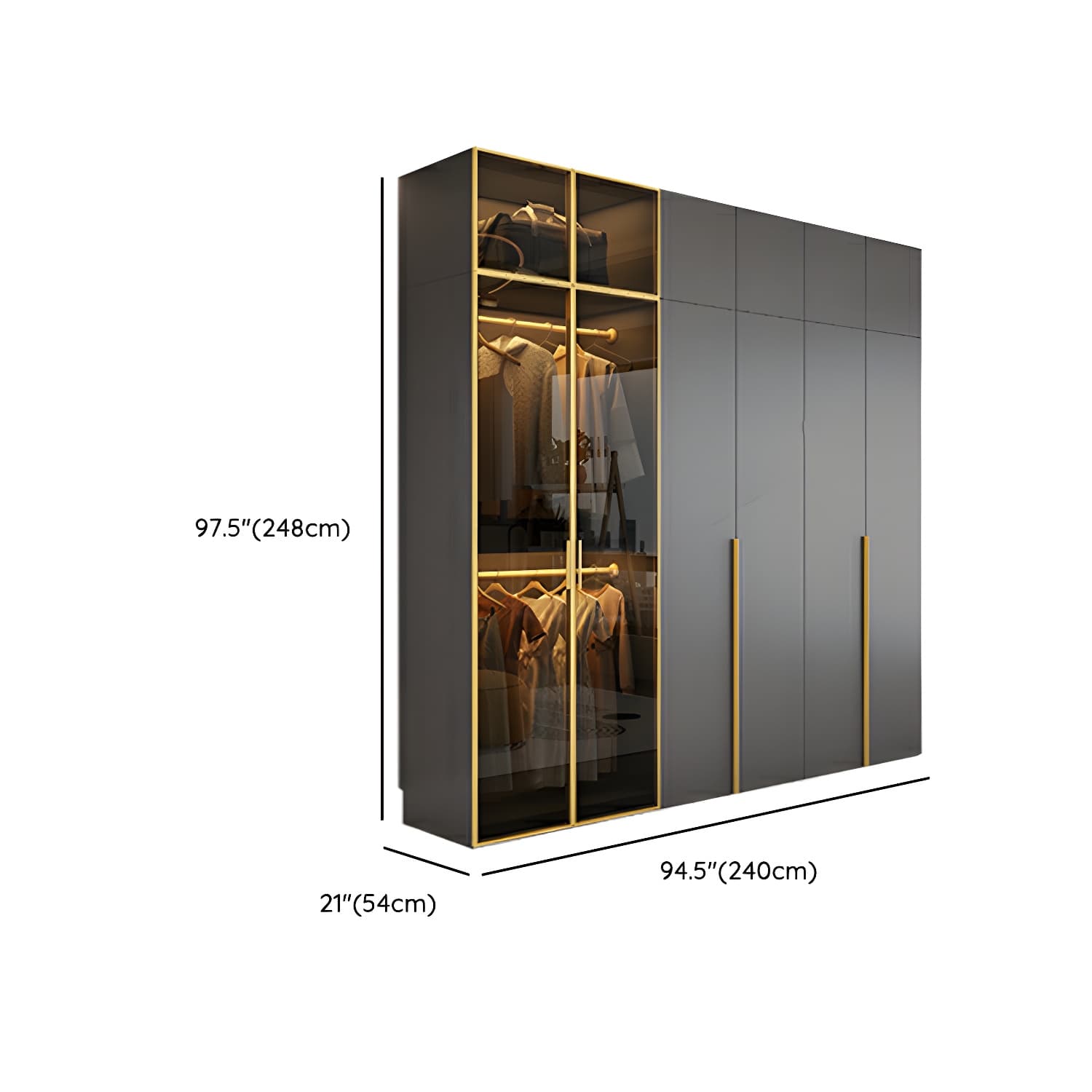 Modern Grey Wood Wardrobe Armoire with Drawers & Adjustable Shelves thumbnail 26