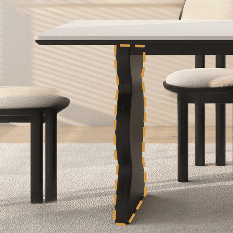 Dining Table Set with Rectangular Shape, Two-sided Pedestal, Fixed Table, Padded Chair with Back, 5-piece in White thumbnail 9