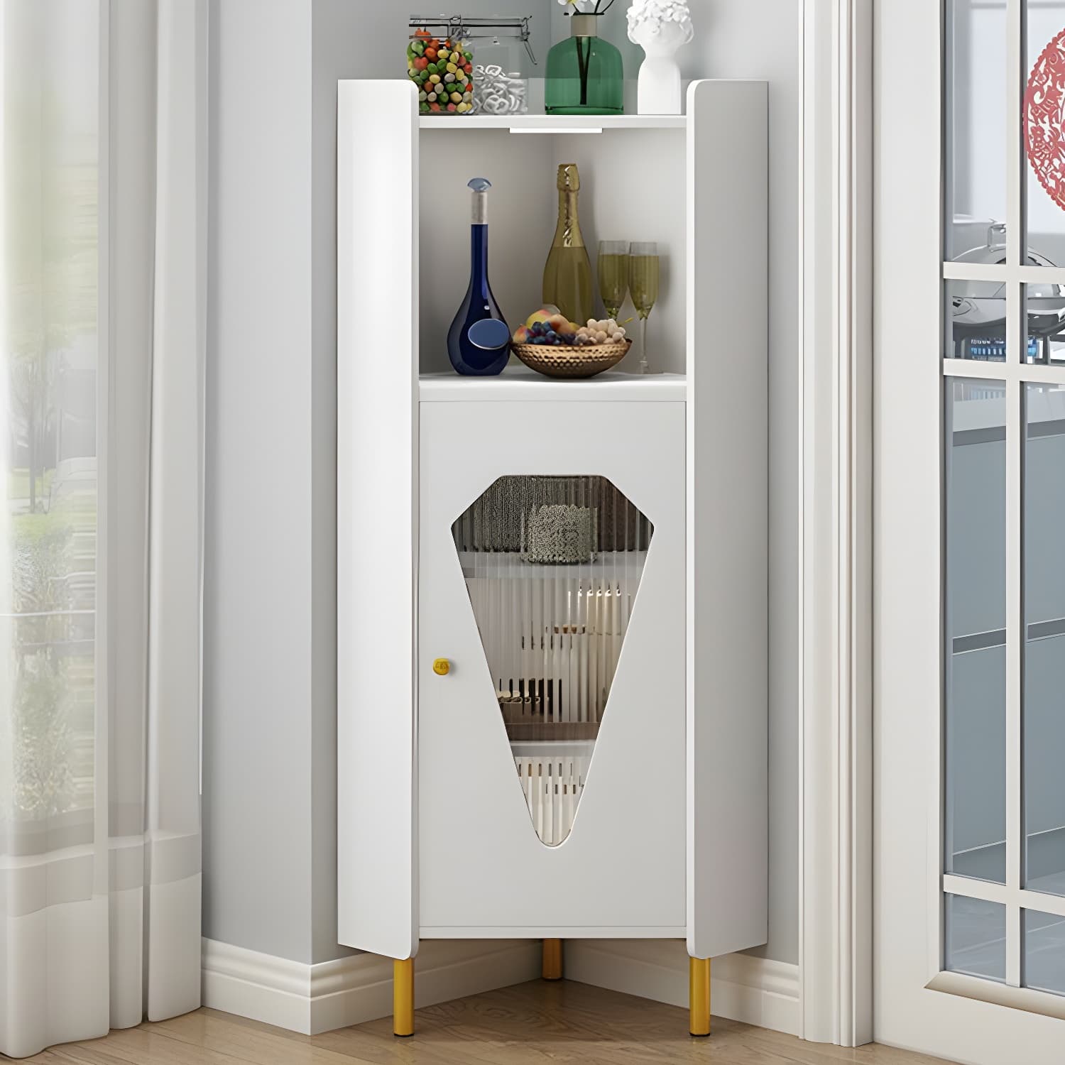 Glam Corner Accent Cabinet with Glass Doors and Wood Countertop in Small (Under 24 in.) Length thumbnail 9