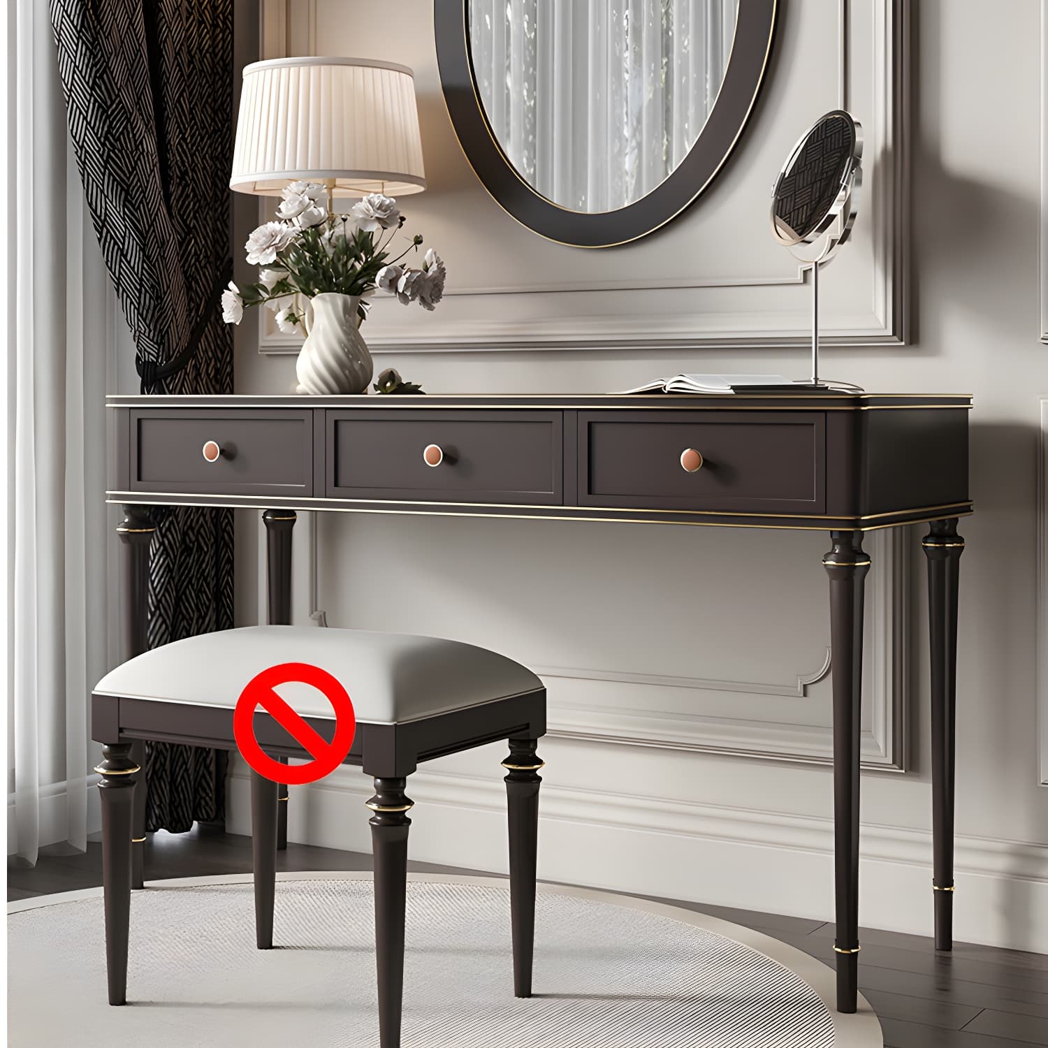 Mirror & 3 Drawers Makeup Vanity Dressing Table Solid Wood Dresser thumbnail 14