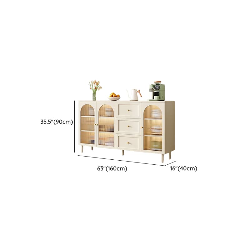 White Trendy Sideboard with 3 Drawers, Narrow/Standard Size, 3/6 Shelves, Lumber Countertop, and Glass-panel Door thumbnail 20