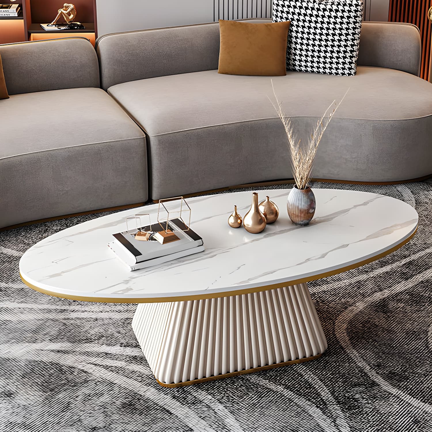 Glam Single Coffee Table Oval Pedestal Coffee Cocktail Table thumbnail 5