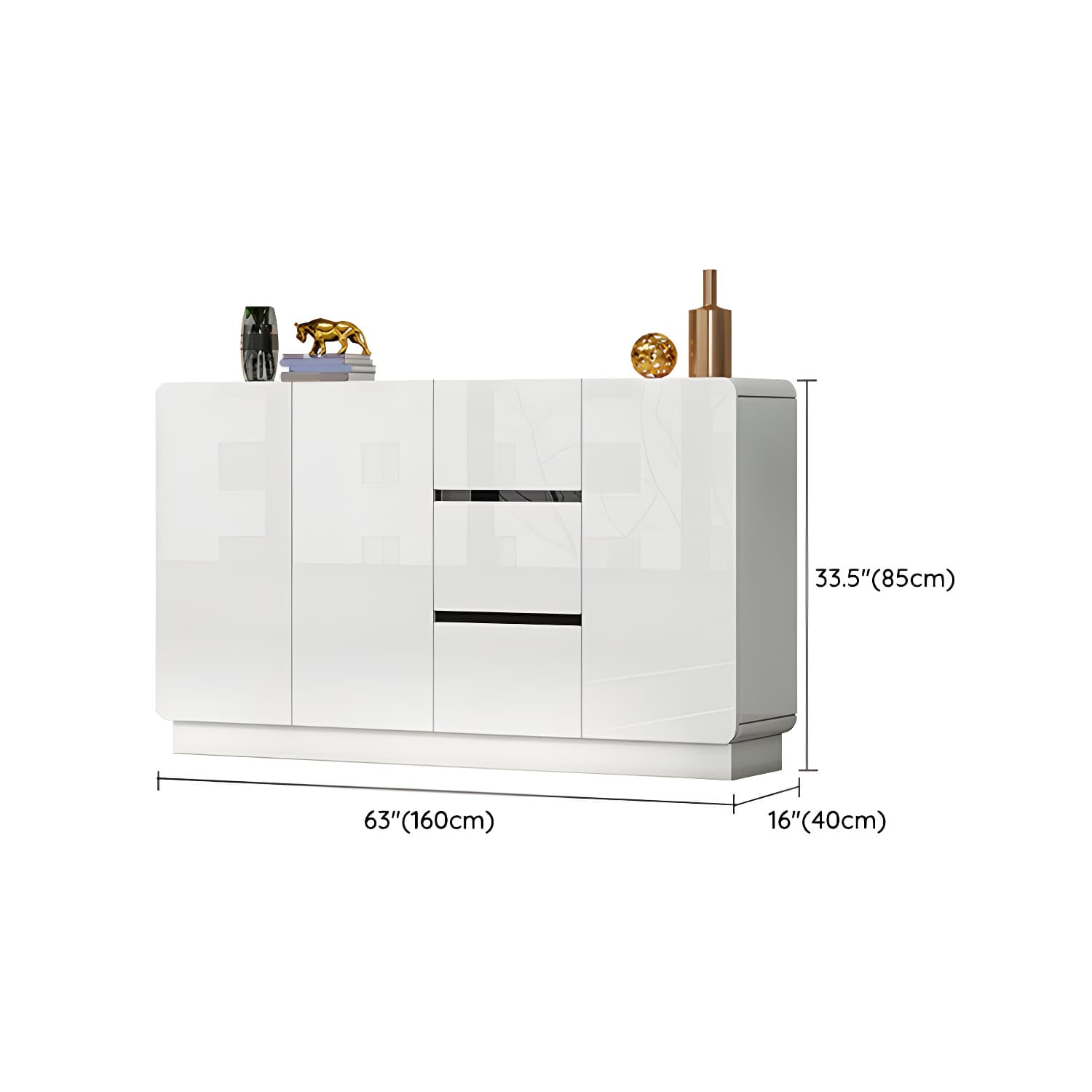 White Modern Sideboard Credenza with Adjustable Shelving and 3 Drawers thumbnail 19