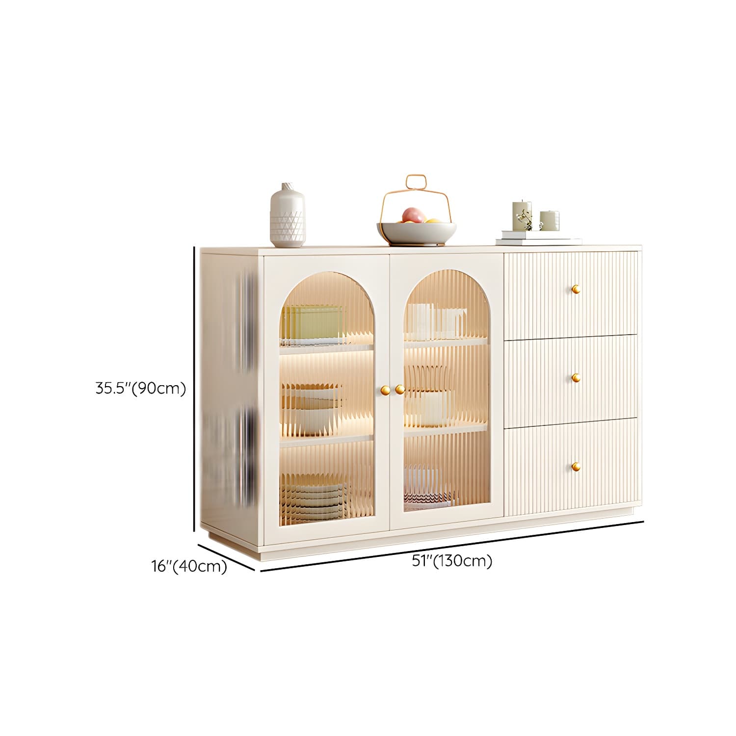 Glam White Wood Sideboard Credenza with Glass Doors and Adjustable Shelves thumbnail 22
