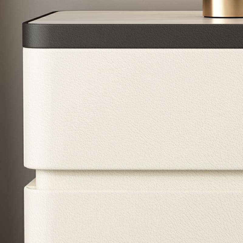 Modern Faux Leather Nightstand with 2 Drawers and Stone Countertop for Bedroom thumbnail 16