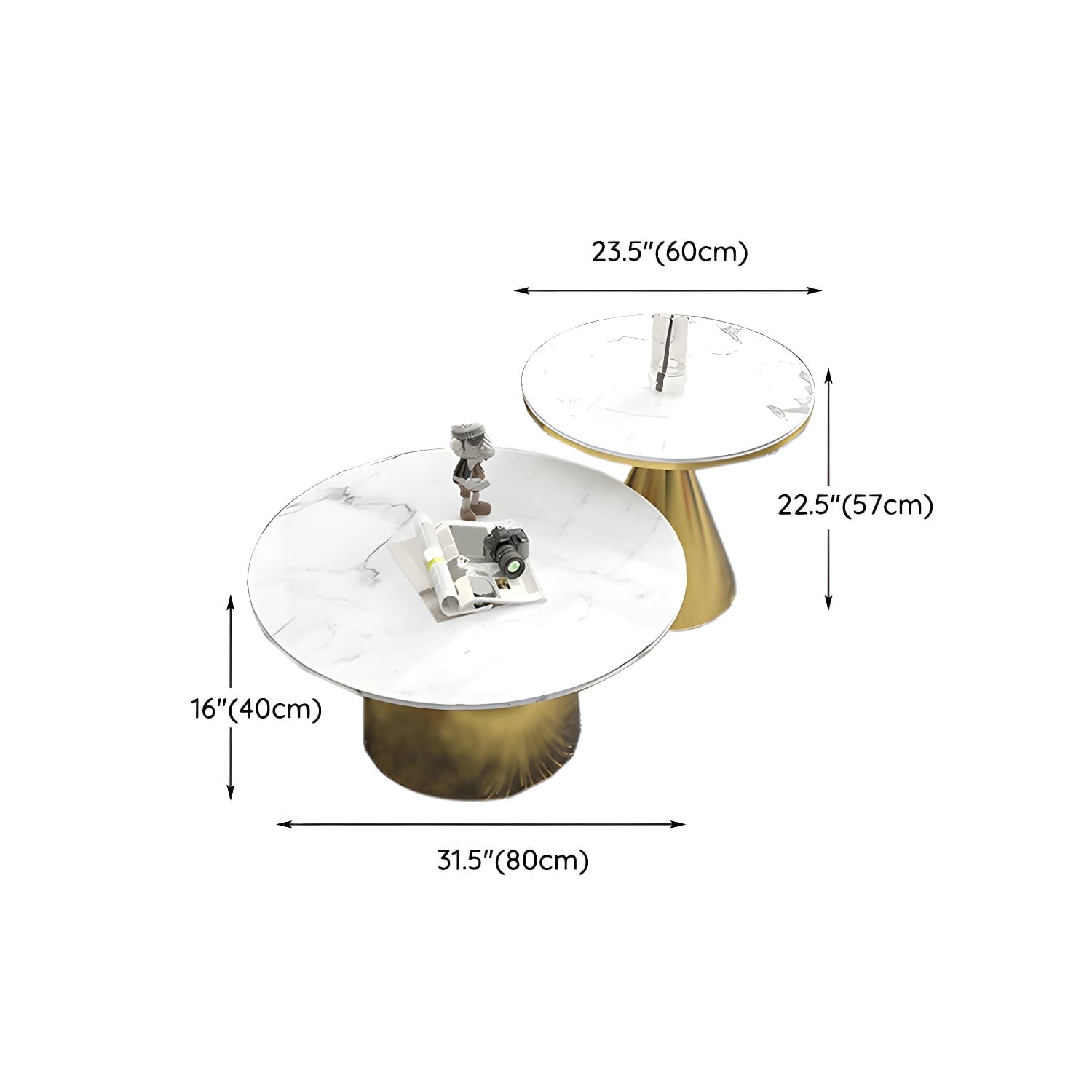 Round Stone Glam Coffee Table with Pedestal Iron Base and Built-in Storage thumbnail 26