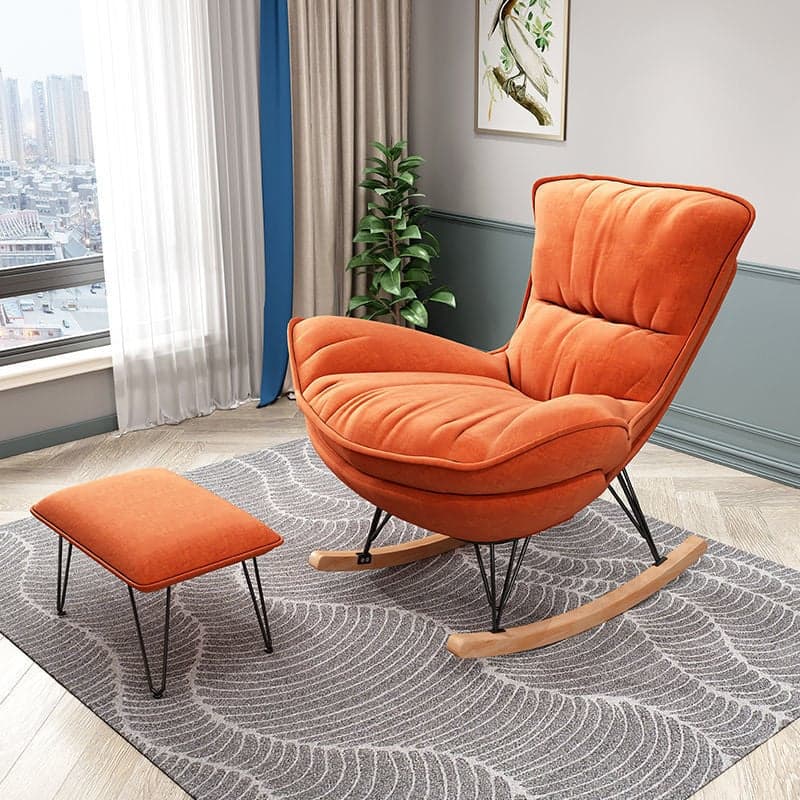 Elegant Upholstered Rocking Chair with Natural Wood Legs - Modern Style for Chic Home Decor thumbnail 9