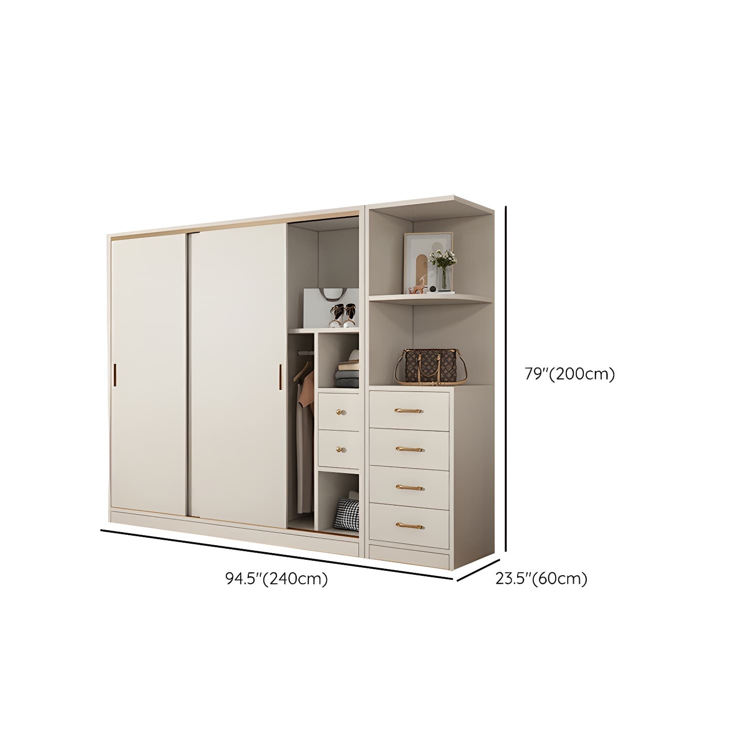 Modern White Wood Wardrobe Armoire with Sliding Doors and Soft Close Drawers thumbnail 19