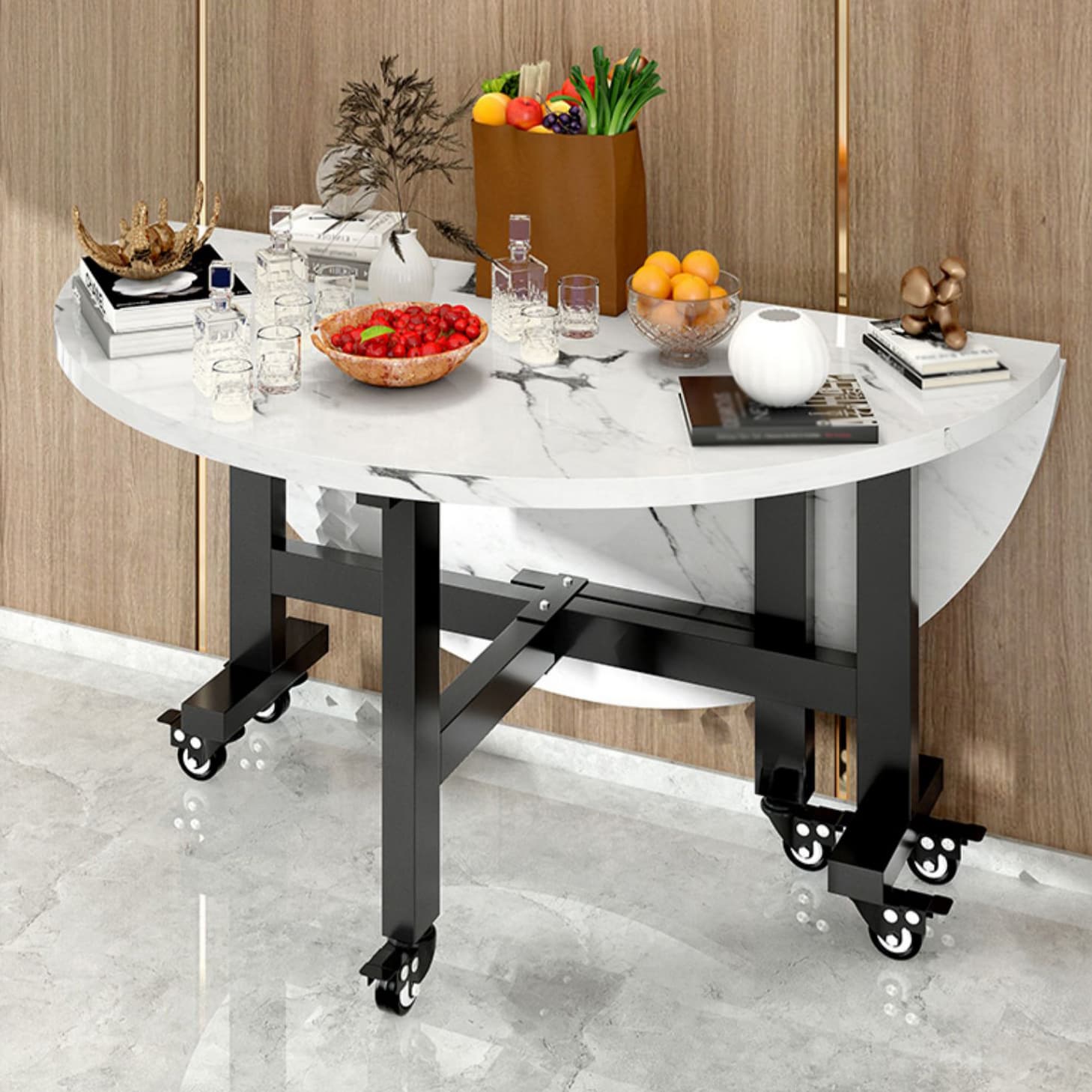 Mid-Century Round Shape Table MDF Folding Standard Dining Table for Kitchen thumbnail 4