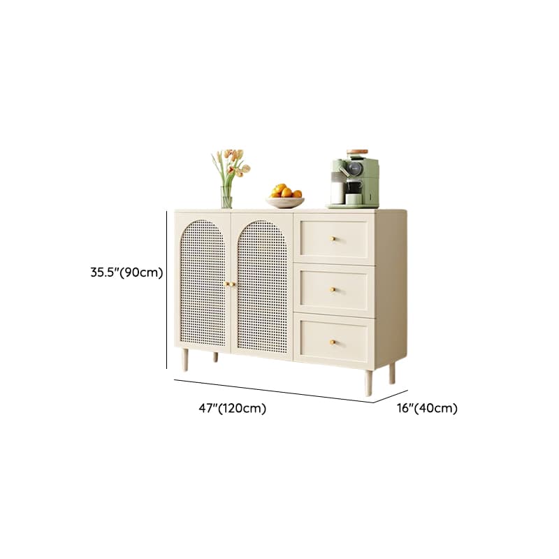 White Trendy Sideboard with 3 Drawers, Narrow/Standard Size, 3/6 Shelves, Lumber Countertop, and Glass-panel Door thumbnail 15