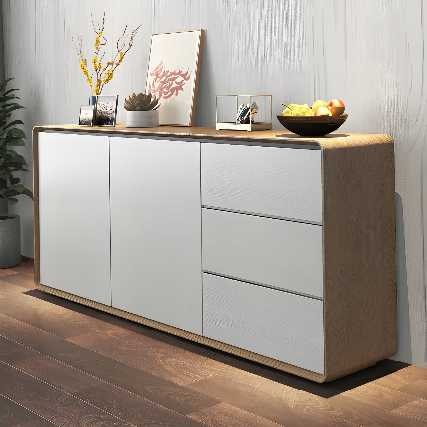 Modern Wood Buffet Sideboard Cabinet with 2 Doors and 3 Drawers thumbnail 4