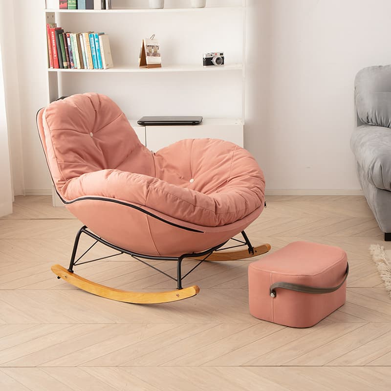 Natural Stationary Wingback Living Room Rocking Chair with Back thumbnail 7